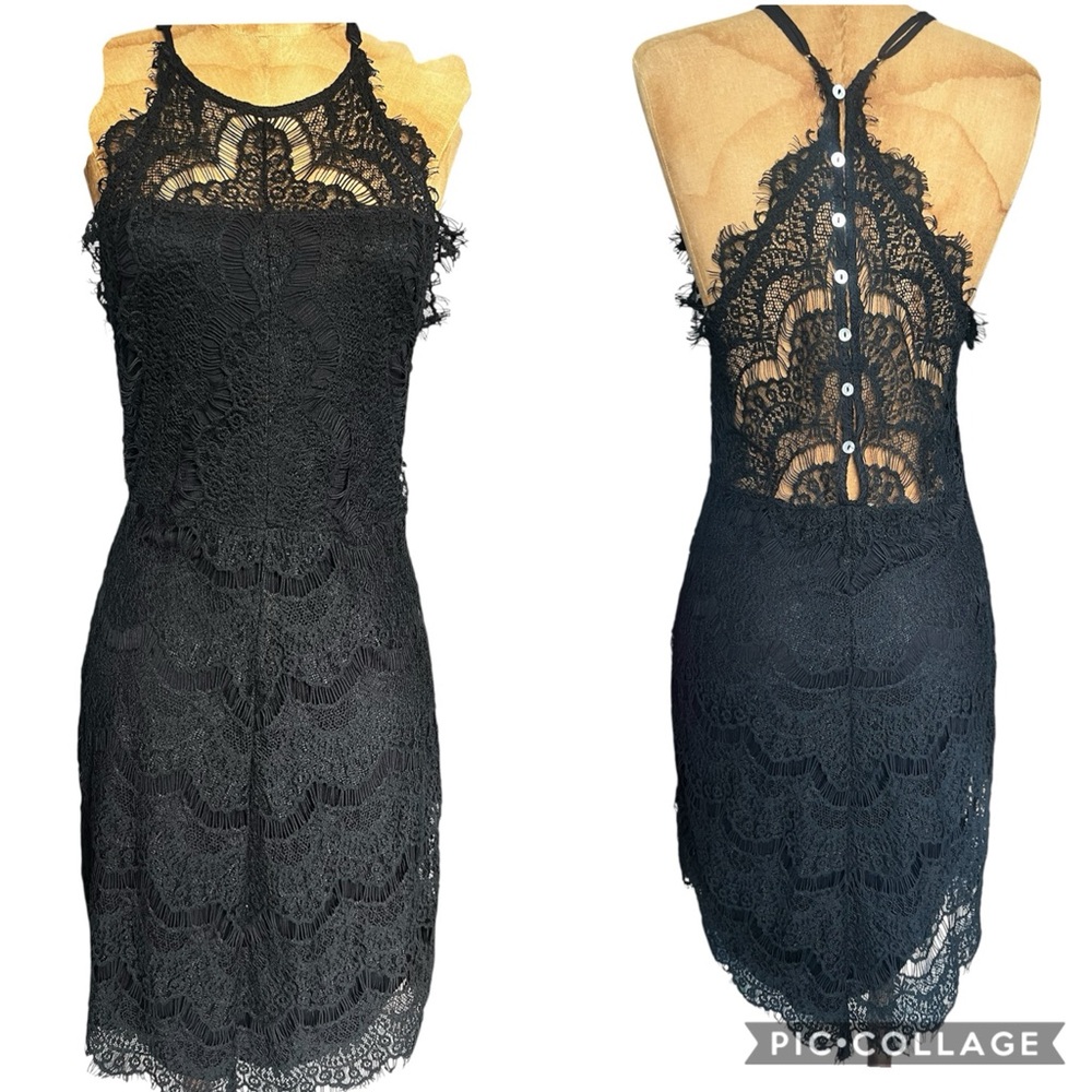 Free People Elegant Black Lace Backless Dress M EUC